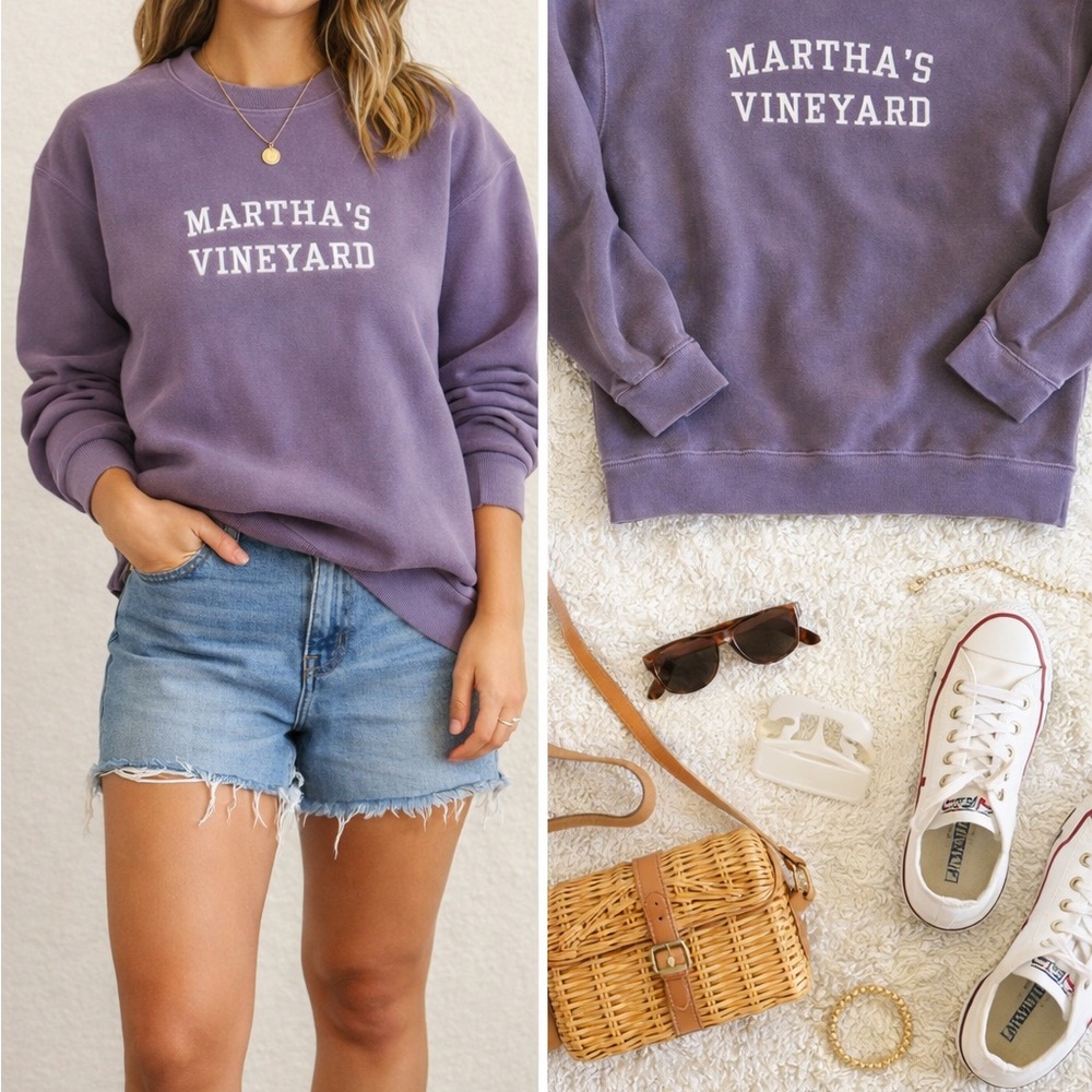 Vintage Martha’s Vineyard Sweatshirt • Faded Purple • Coastal Grandma Preppy